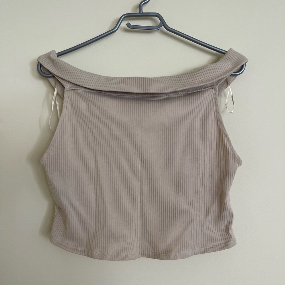 NWT Zara Off Shoulder Tan Ribbed Top Women  Size L US - Picture 6 of 7